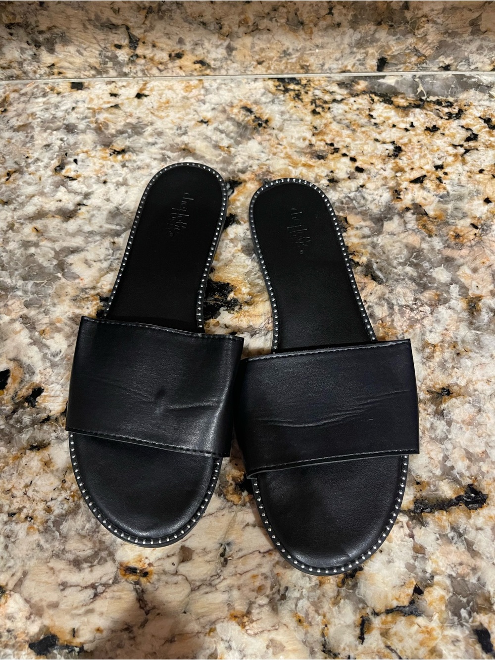 Women's Black Slide Sandals with Stud Trim